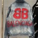 Balenciaga Back BB Graffiti Print Fashion Denim Jacket Blue Retro Style Man Jacket Coat High Quality Casual Men's Tops