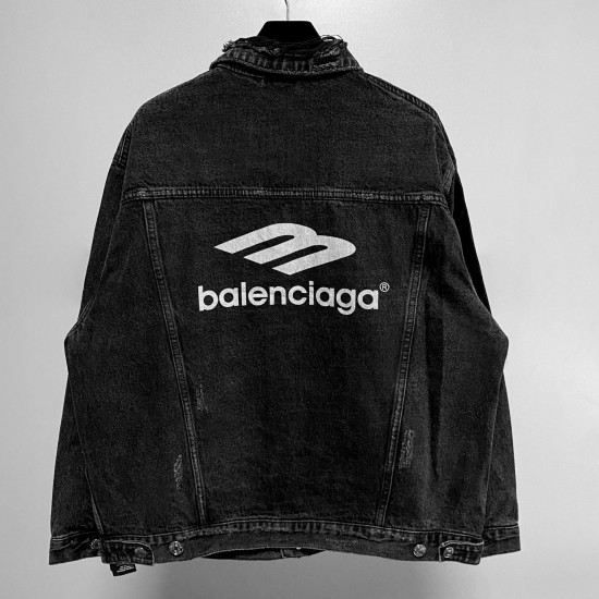 Balenciaga Autumn Winter Fashion Front And Back Three B Print Denim Jacket Retro Style Front Pocket Man Jacket Coat High Quality Casual Men's Tops