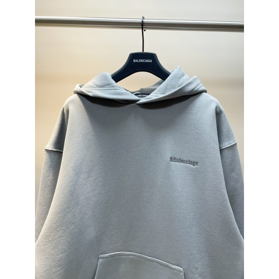 Balenciaga Autumn Winter Oversize Hoodies Front Embroider Pocket Color Gray Cotton Casual Style Male Famale High Quality Tops