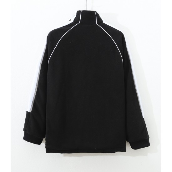 Balenciaga Autumn Winter Oversize Coats Front Embroider Color Black Shoulders Color White Sleeve Gray White Mixed Colors Zipper Concise Casual Style Male Famale High Quality Tops