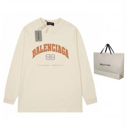 Balenciaga Autumn Winter Big Size Sweatshirt O-neck Front BB Print Color Beige Cotton Casual Style Male Famale High Quality Tops