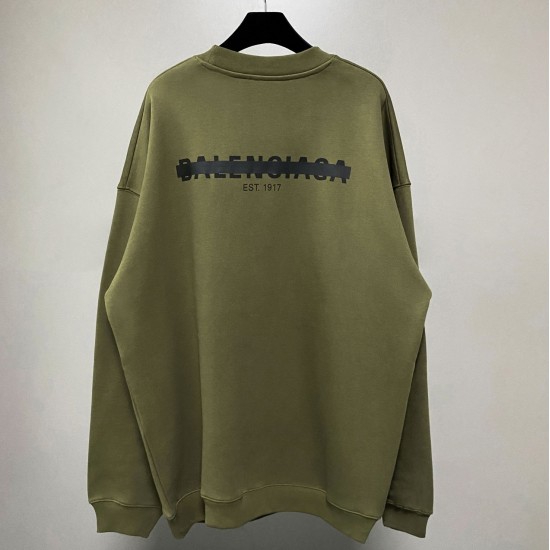 Balenciaga Autumn Winter Big Size Sweatshirt O-neck Print Adhesive Tape Ink Color Dark Green Fashion Casual Male Famale High Quality Tops