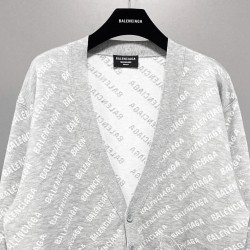 Balenciaga Spring Autumn Cotton Letters Full Print Cardigan Sweater Button Coat With Pocket Men Women's Tops Oversized Women Clothes