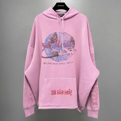 Balenciaga Autumn Winter Cotton Pink Martini Graffiti Print Pullover Hoodies With Pocket Men Women's Tops Oversized Women Clothes