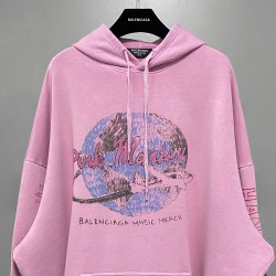 Balenciaga Autumn Winter Cotton Pink Martini Graffiti Print Pullover Hoodies With Pocket Men Women's Tops Oversized Women Clothes