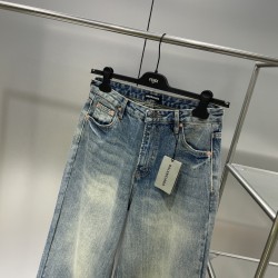 Balenciaga Spring Autumn Blue Retro Style Fashion Denim Button Pants Men Women's Pants Big Size Women Long Pants