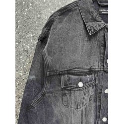 Balenciaga Spring Autumn Big Size Denim Jacket Back Smiley Face Print Color Black Retro Style Male Famale High Quality Tops