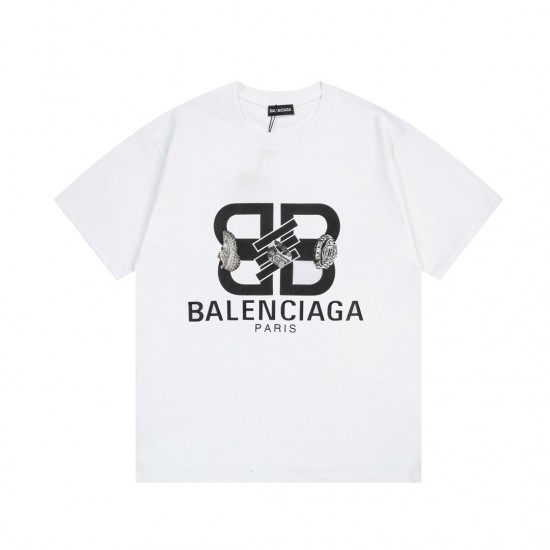 Balenciaga Summer T Shirt Oversize O-neck Front BB Print Color Black White Fashion Casual Style High Quality Male Famale Tops