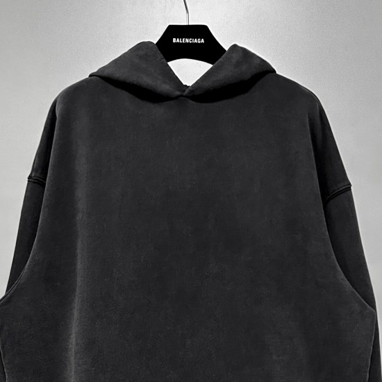 Balenciaga Autumn Winter Bigsize 100% Cotton Back Paste Rhinestone  Black Retro Style  Hoodies Men Women's Pullover Tops With Pocket