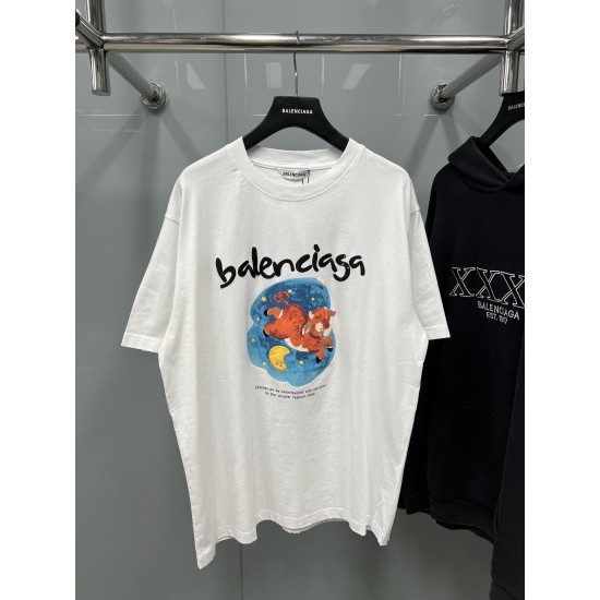 Balenciaga Deer Bubble Logo Printing Fashion Pullover Men Women Summer Big Size Short Sleeve T-shirt