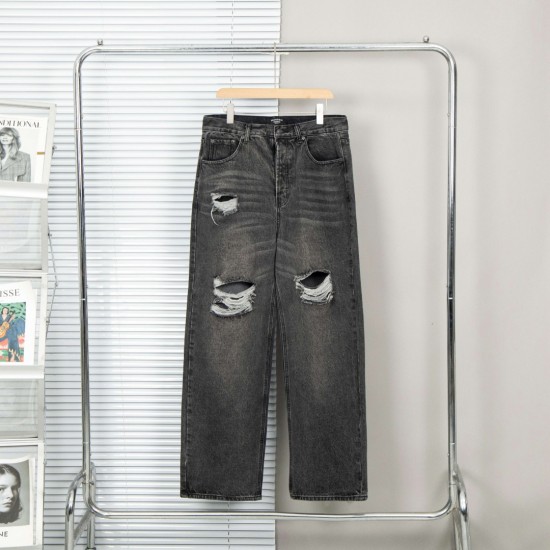 Balenciaga Ripped Jeans Vintage Style Wide-leg Full Length Jeans Dummer Mid-waist Couples Pants