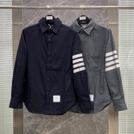 Thom Browne Wool Shirt Jacket Male 4 Bars High Quality Long Sleeve Shirt