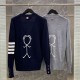 Thom Browne's Classic 4 -Stripd 100% Wool Cardigan Back Matchstick Men Soft Sweater