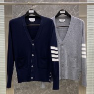 Thom Browne's Classic 4 -Stripd 100% Wool Cardigan Back Matchstick Men Soft Sweater